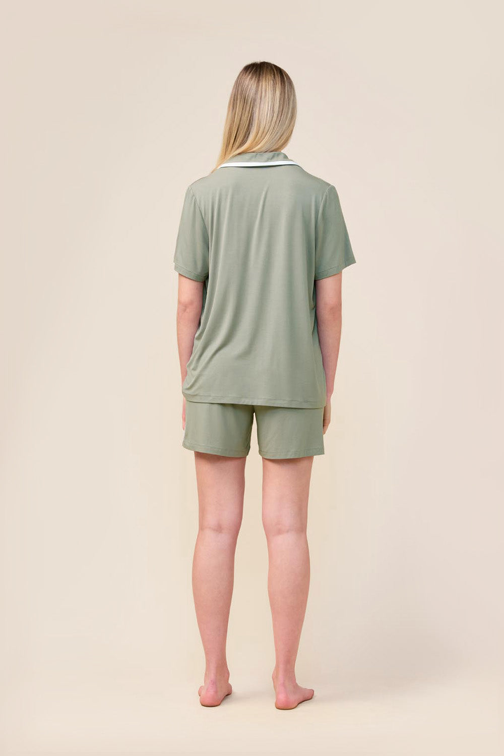 Allegra Short Bamboo PJ Set - Olive - Back detail