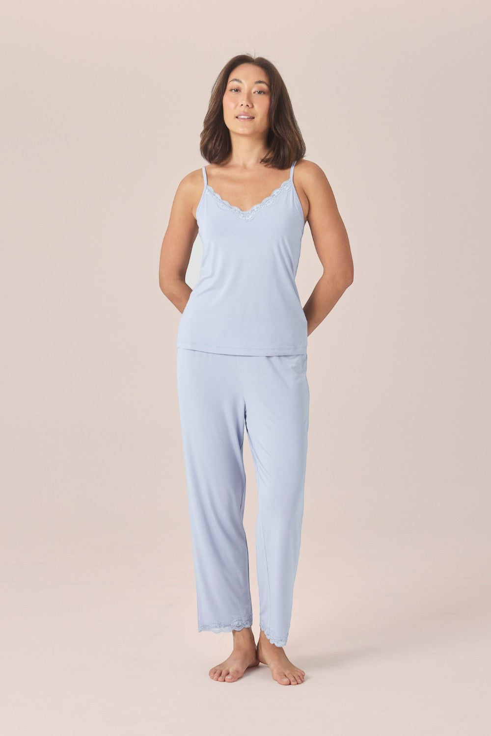 Gingerlilly Britt Bamboo Lace Cami Long PJ Set - Blue - Front alt