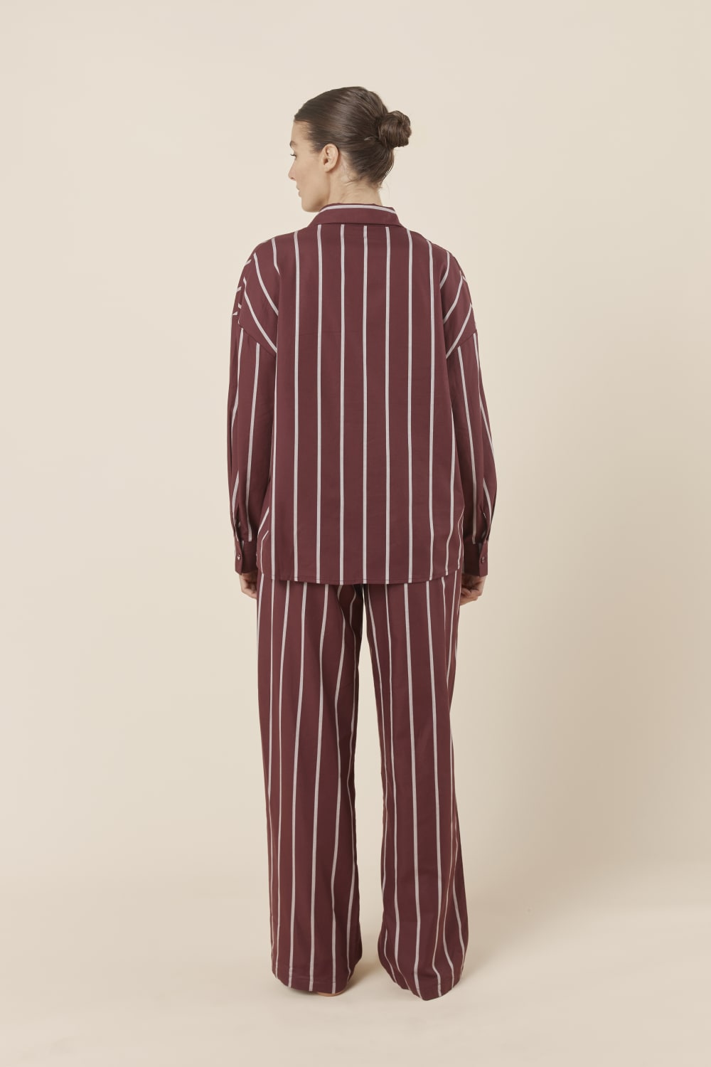 Gingerlilly Chloe Cotton Striped PJ Set - Burgundy - Back