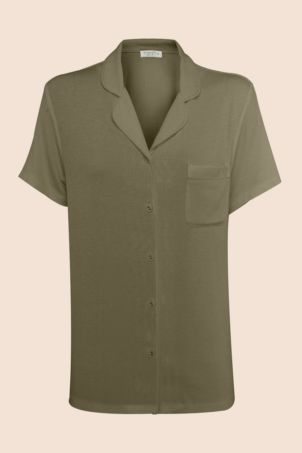 Lyon Ribbed Short Sleeve Button Up Top