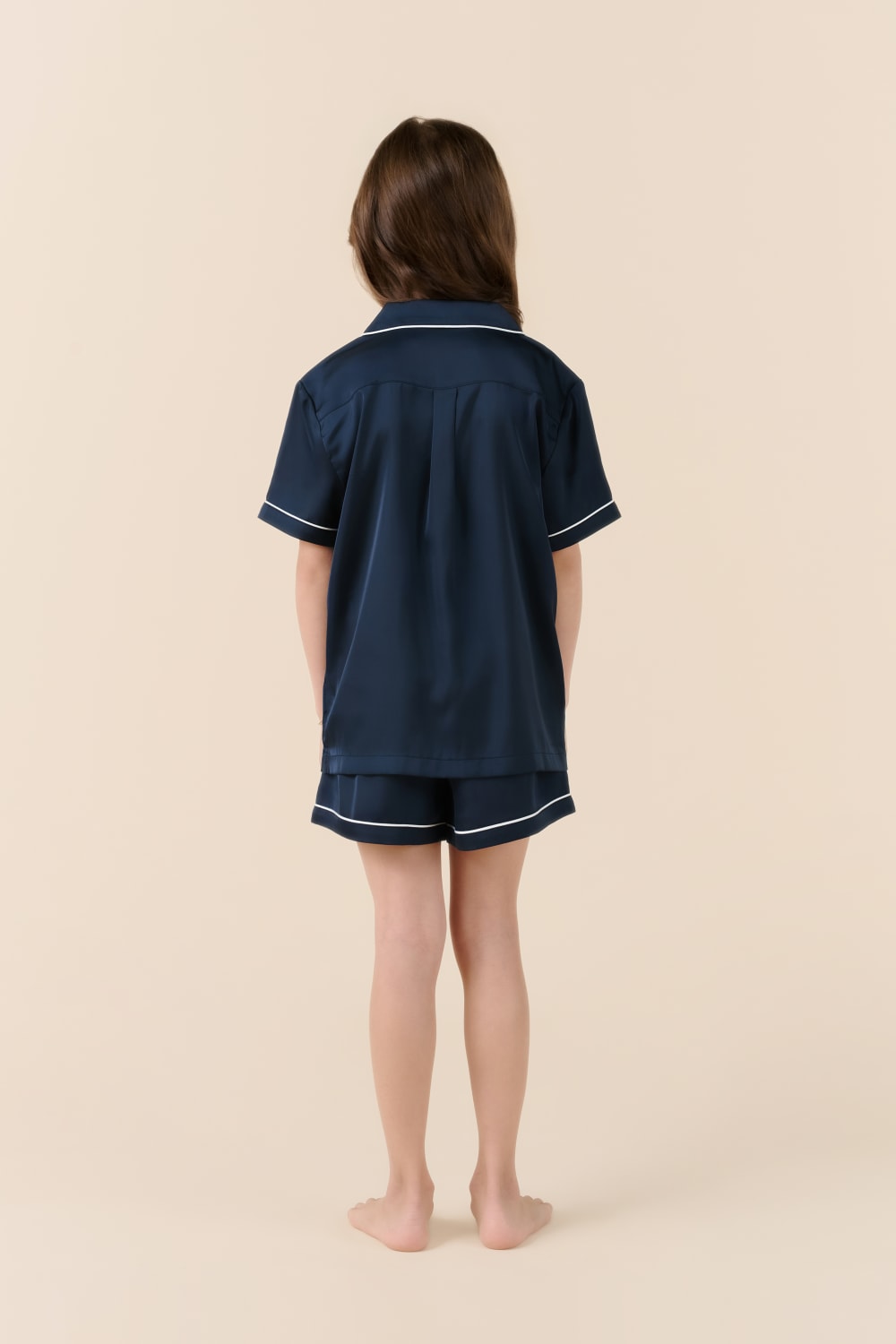 Gingerlilly Mini Sonia Silky Satin Short PJ Set - Navy - Back