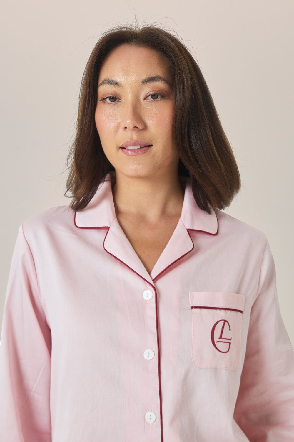 Gingerlilly Susanna Cotton Long Sleeve Shortie PJ Set - Pink - Detail