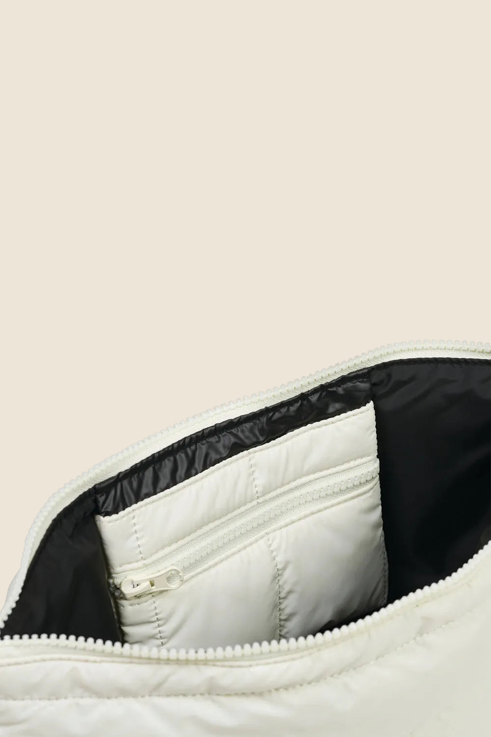 Ecru quilted zippered pouch with inner pocket, Gingerlilly Sleepwear accessory