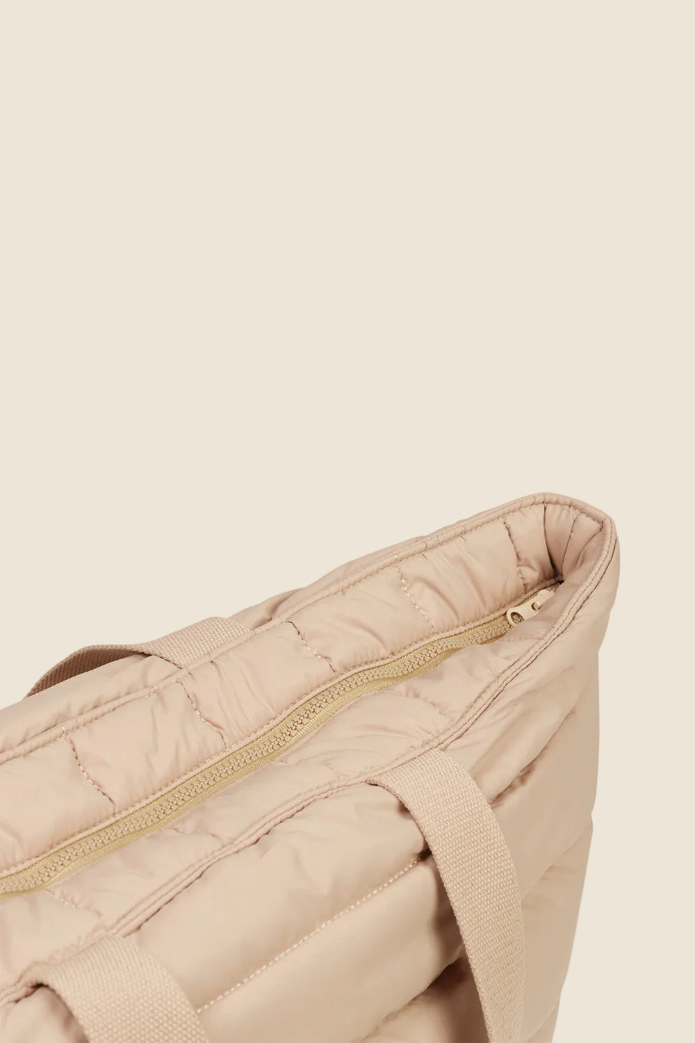 Quilted sand beige zip tote bag with handles by Gingerlilly Sleepwear