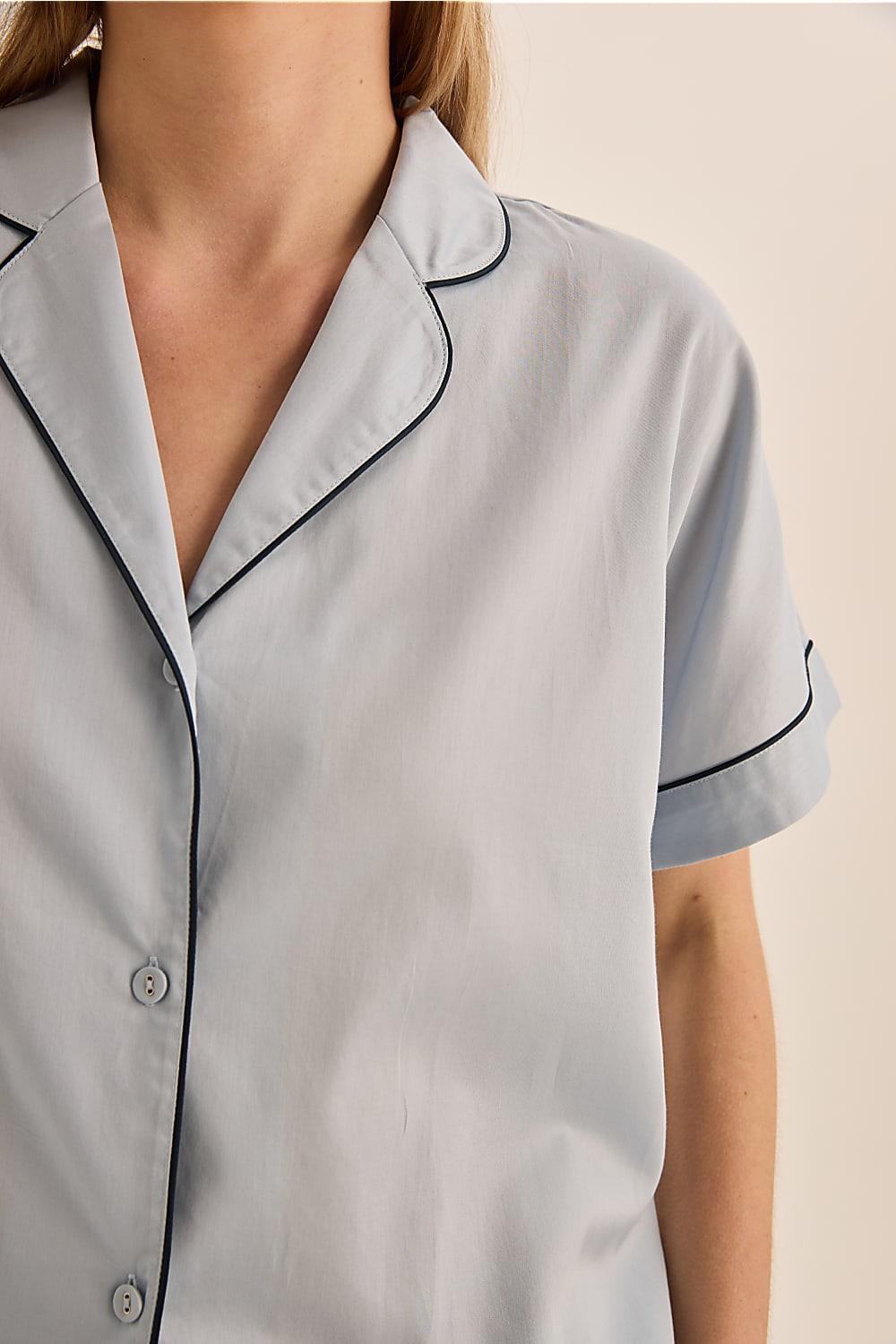 Ariana Blue Double Piping Short Set - Gingerlilly Sleepwear