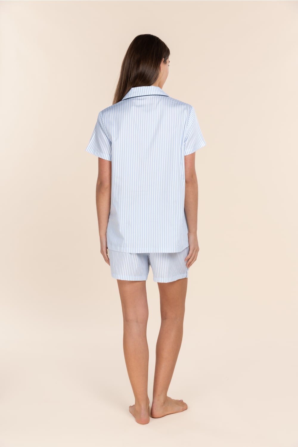 Gingerlilly Camilla Cotton Short PJ Set - Blue Stripe - Back