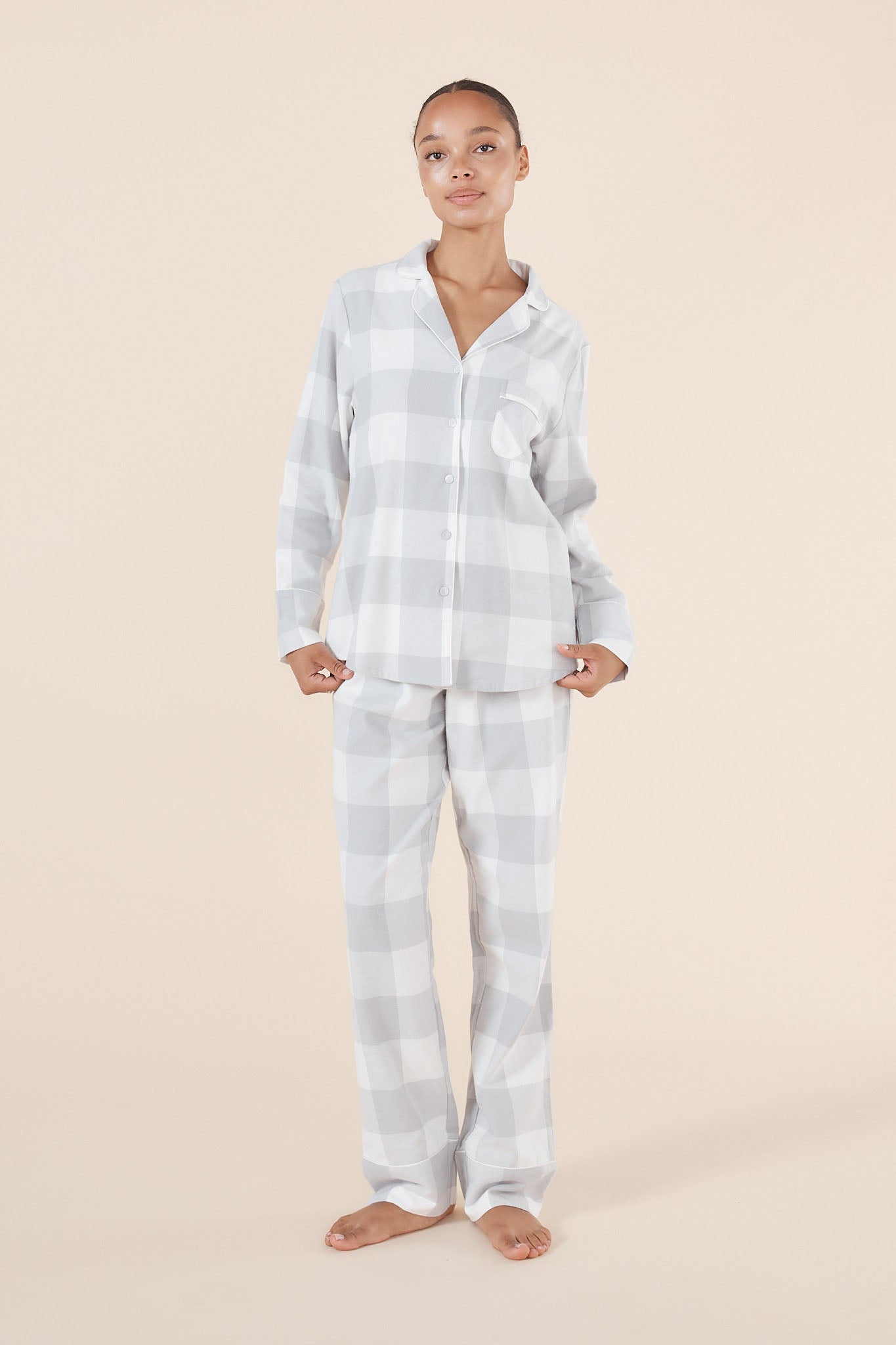 Pajama Set Check Cotton Pyjamas Women's Brushed Cotton Buffalo