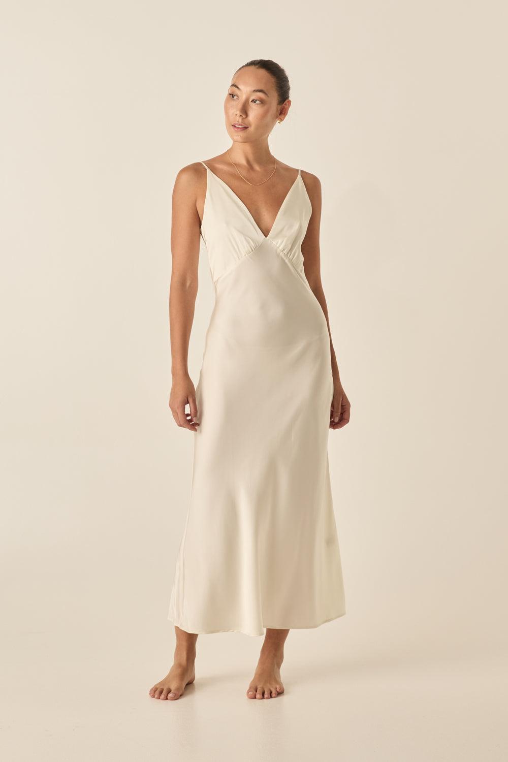 Gingerlilly Freda Ivory Satin Long Chemise - Front