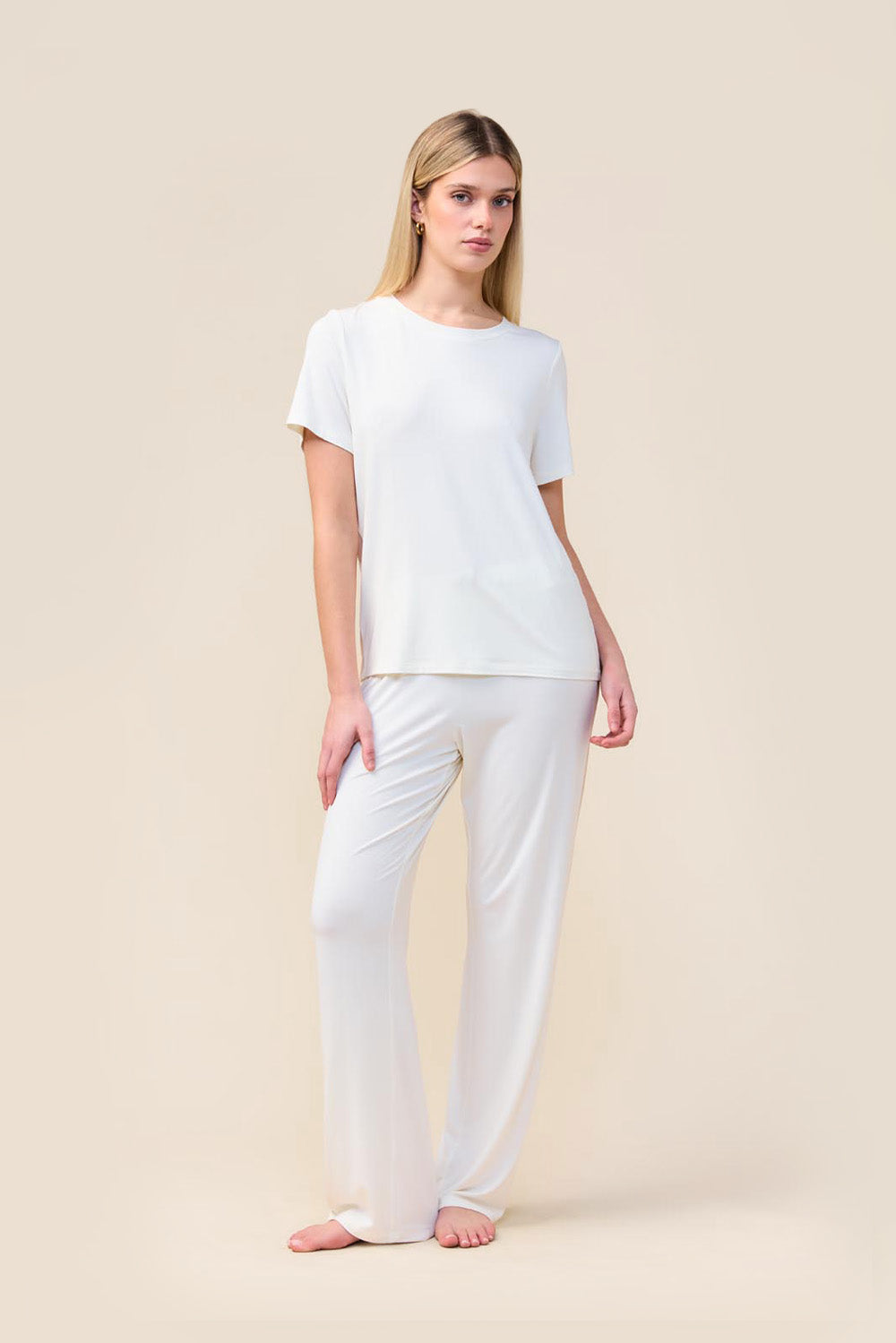 Gingerlilly Inez Bamboo Pant with Stripe - Ecru - Lifestyle