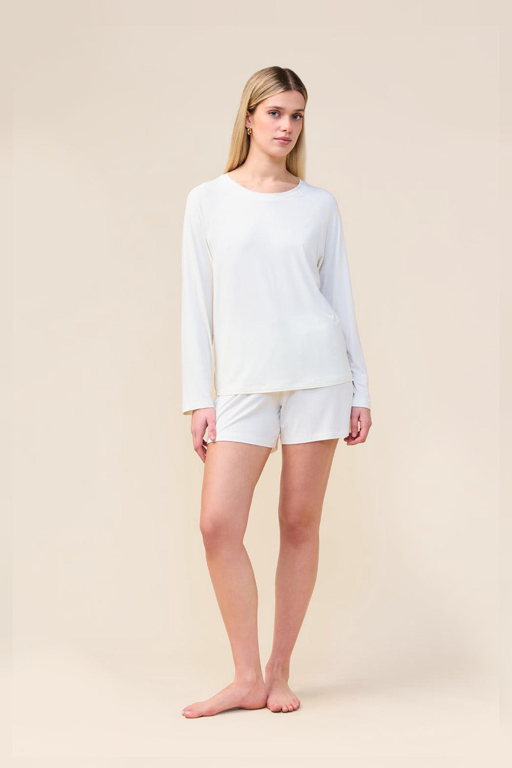 Gingerlilly Solene Long Sleeve Top with Stripe - Ecru - Front alt