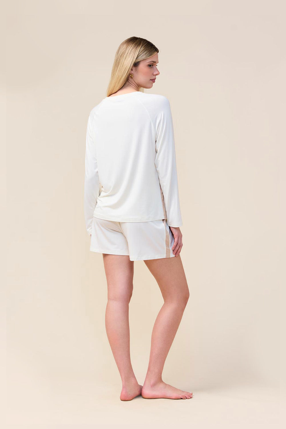 Gingerlilly Solene Long Sleeve Top with Stripe - Ecru - Back
