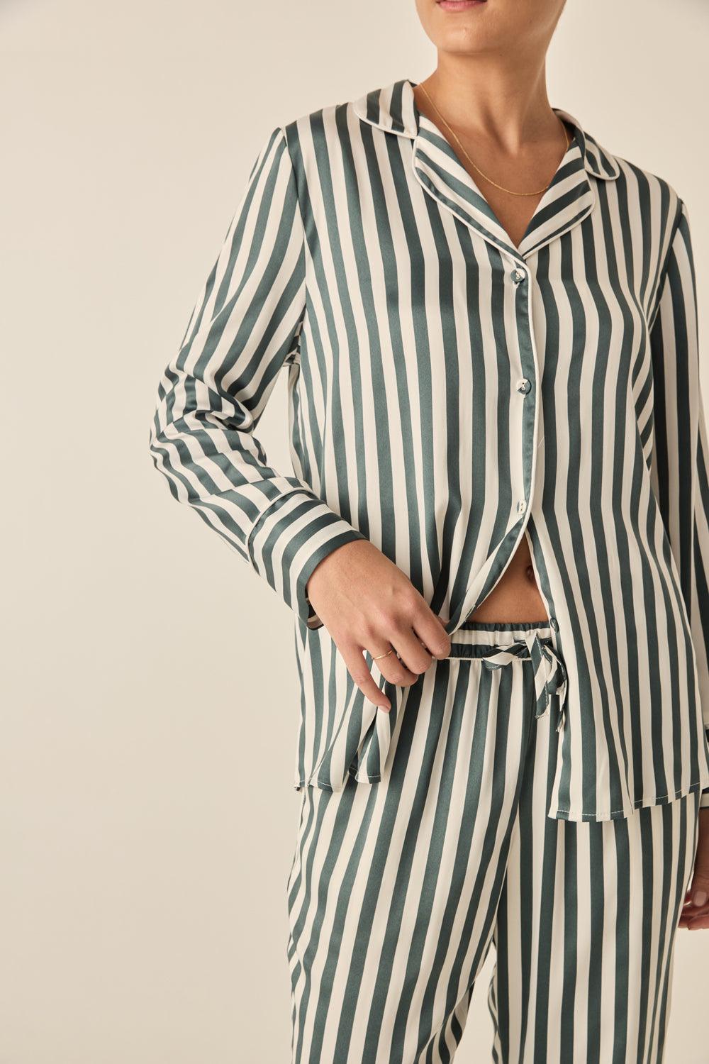Imelda Green Stripe Satin Set - Gingerlilly Sleepwear