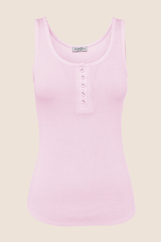 Liberty Ribbed Singlet Henley Top - Gingerlilly Sleepwear