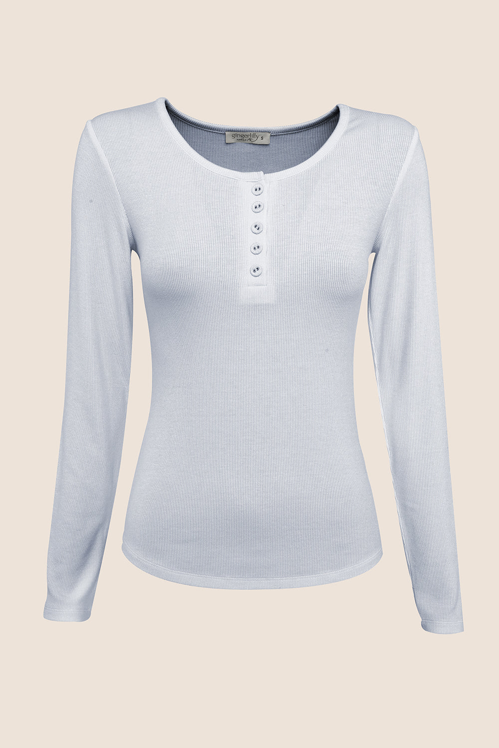 Lille Ribbed Long Sleeve Henley Top - Gingerlilly Sleepwear