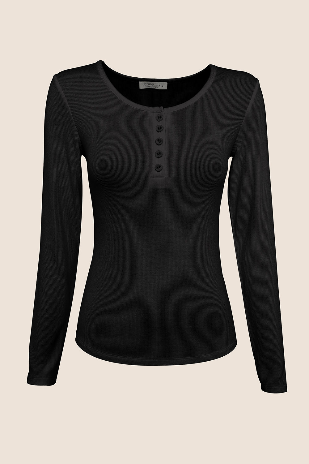 Lille Ribbed Long Sleeve Henley Top - Gingerlilly Sleepwear