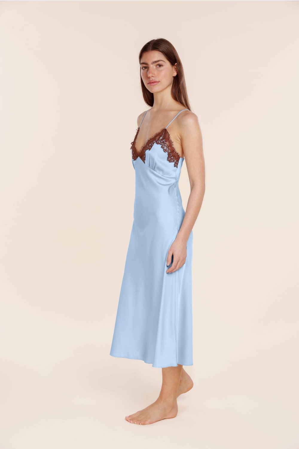 Gingerlilly Magnolia Silky Satin Long Gown - Blue - Side