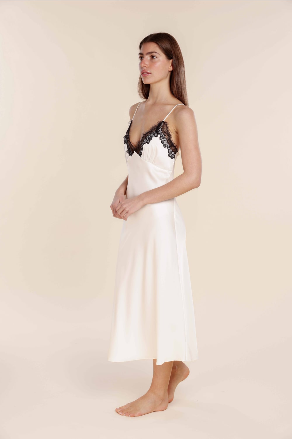 Gingerlilly Magnolia Silky Satin Long Gown - Ivory - Side
