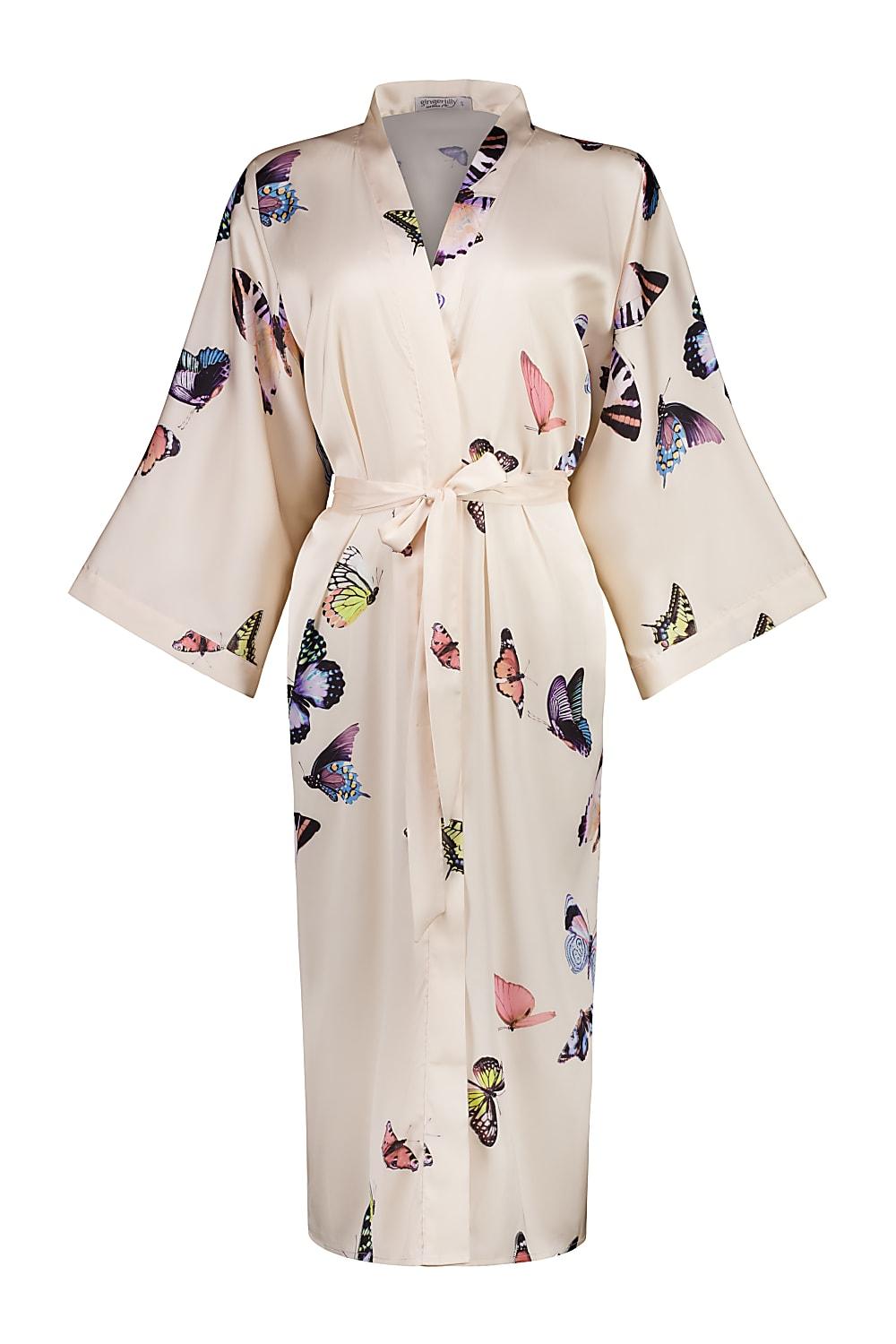 Nakita Butterfly Silky Satin Robe - Gingerlilly Sleepwear
