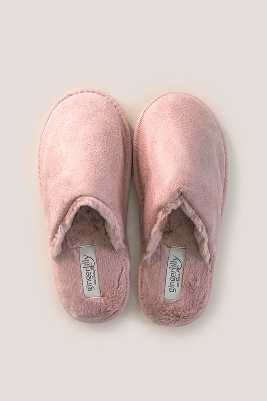 St Moritz Mock Suede Slipper Pink - Gingerlilly Sleepwear