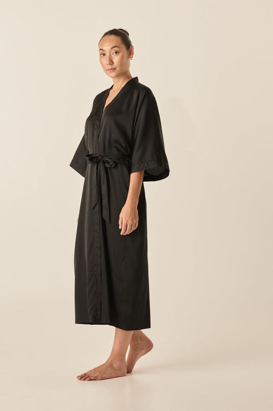 Bethany Black Silky Satin Robe | Gingerlilly Sleepwear