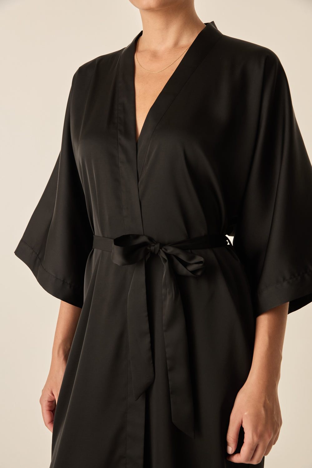 Bethany Black Silky Satin Robe