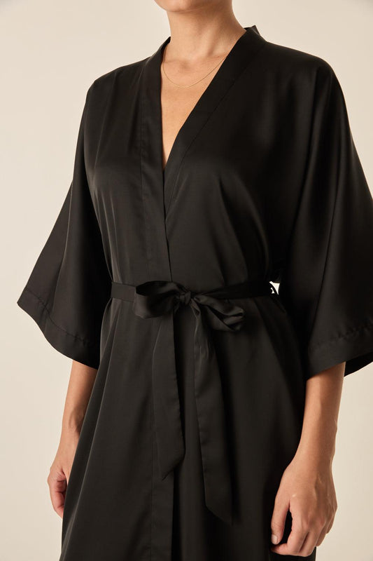 Bethany Black Silky Satin Robe | Gingerlilly Sleepwear