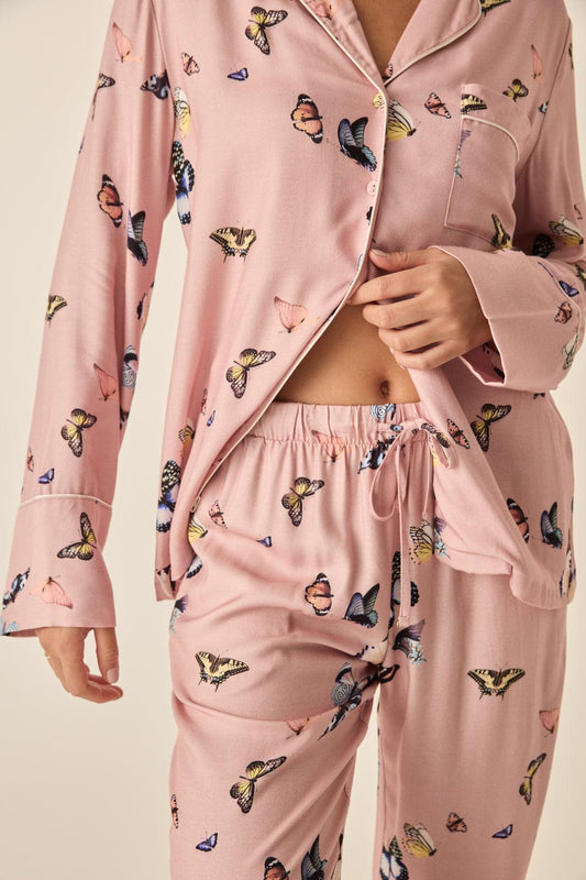 Catalina Pink Butterfly Viscose Set | Gingerlilly Sleepwear