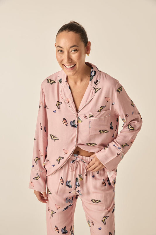 Catalina Pink Butterfly Viscose Set | Gingerlilly Sleepwear