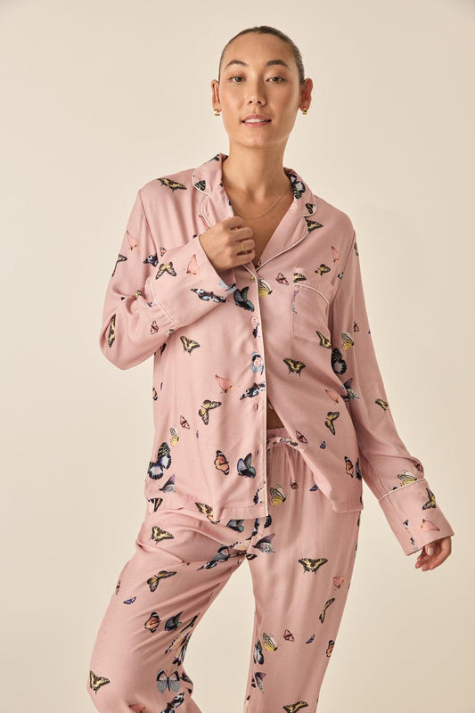 Catalina Pink Butterfly Viscose Set | Gingerlilly Sleepwear