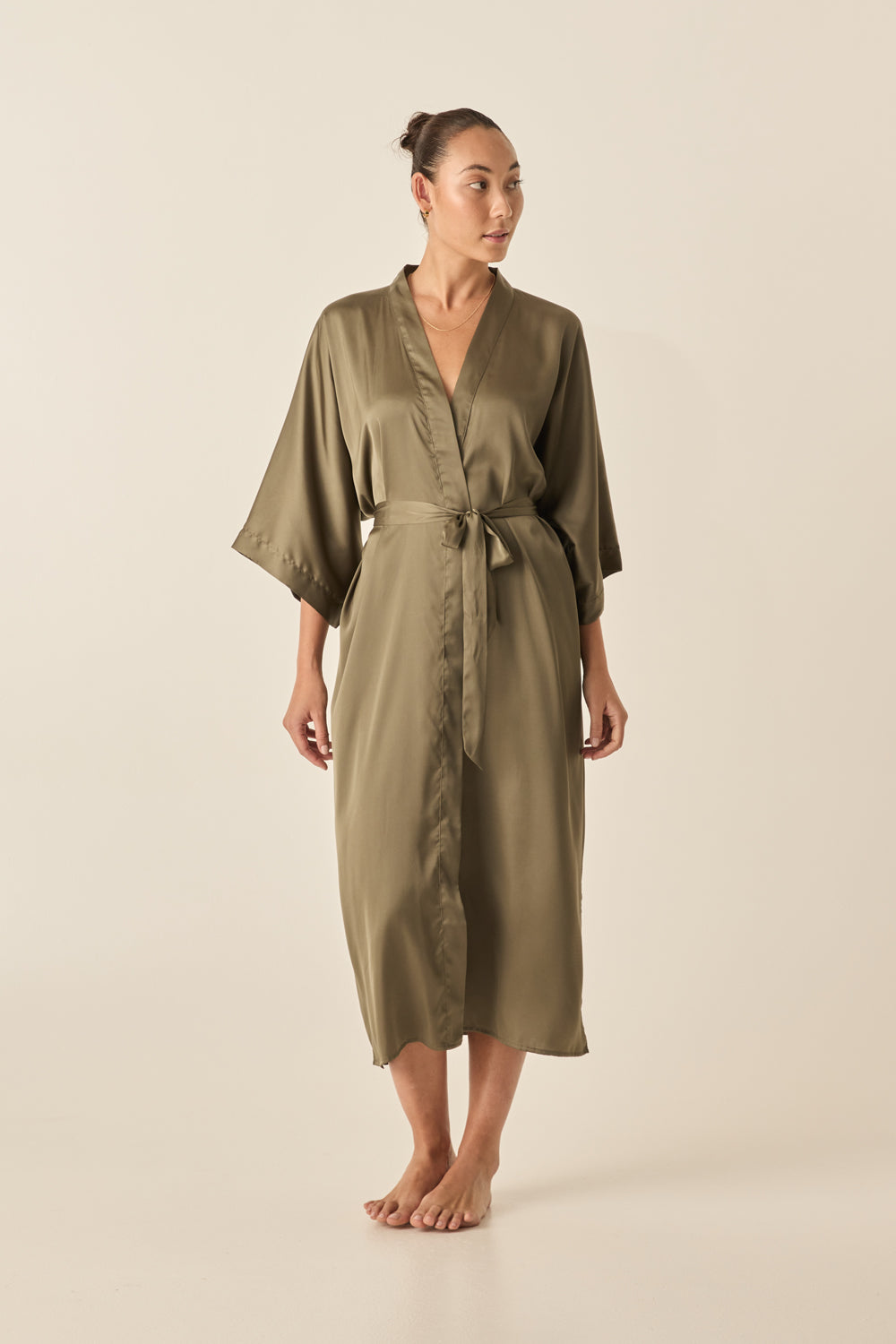 Florence Olive Satin Robe