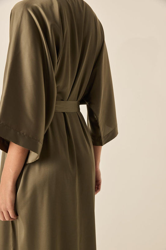 Florence Olive Satin Robe | Gingerlilly Sleepwear