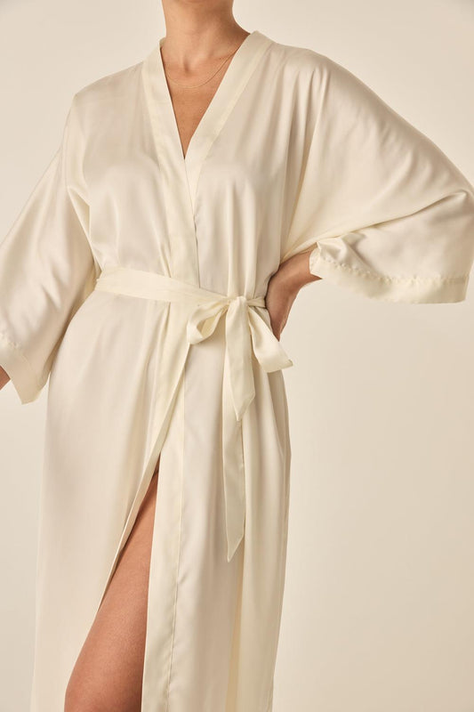 Henrietta Ivory Satin Robe | Gingerlilly Sleepwear