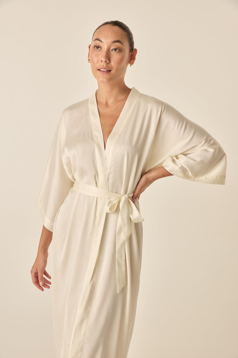 Gingerlilly Sleepwear Henrietta Ivory Satin Robe