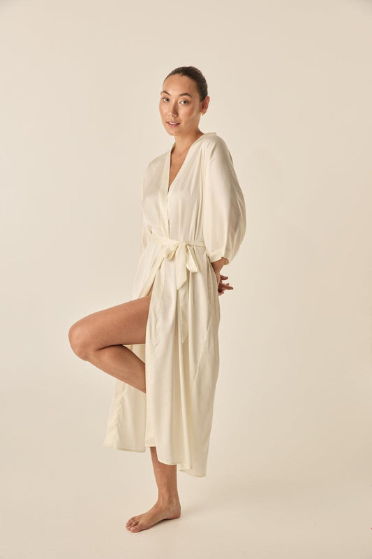 Henrietta Ivory Satin Robe | Gingerlilly Sleepwear