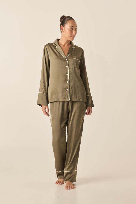 Luella Olive Silky Satin PJ Set | Gingerlilly Sleepwear