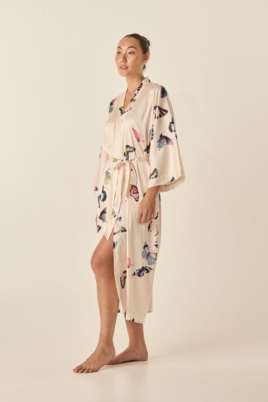 Nakita Butterfly Silky Satin Robe | Gingerlilly Sleepwear