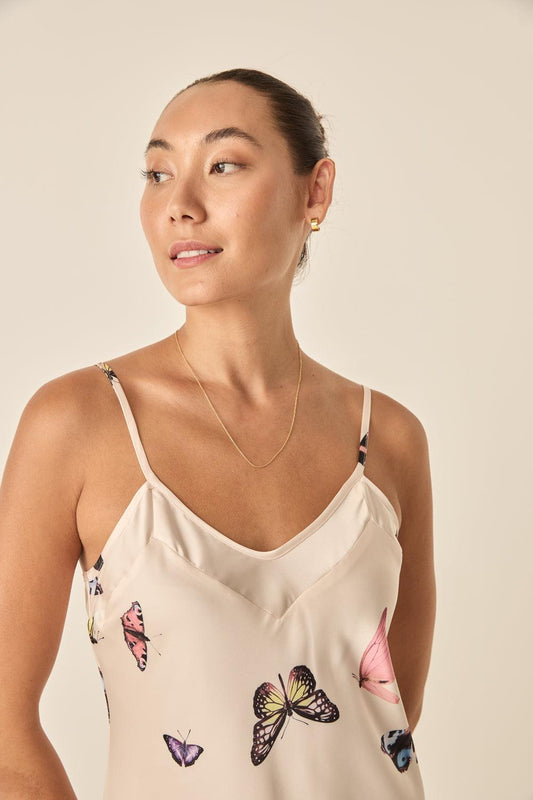 Nonny Butterfly Silk Satin Chemise | Gingerlilly Sleepwear