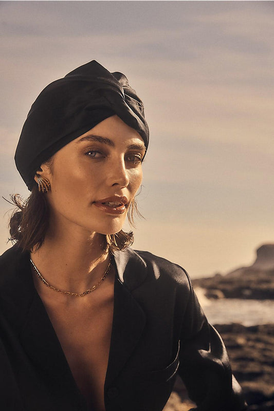 Majestic Black Pure Silk Turban | Gingerlilly Accessories