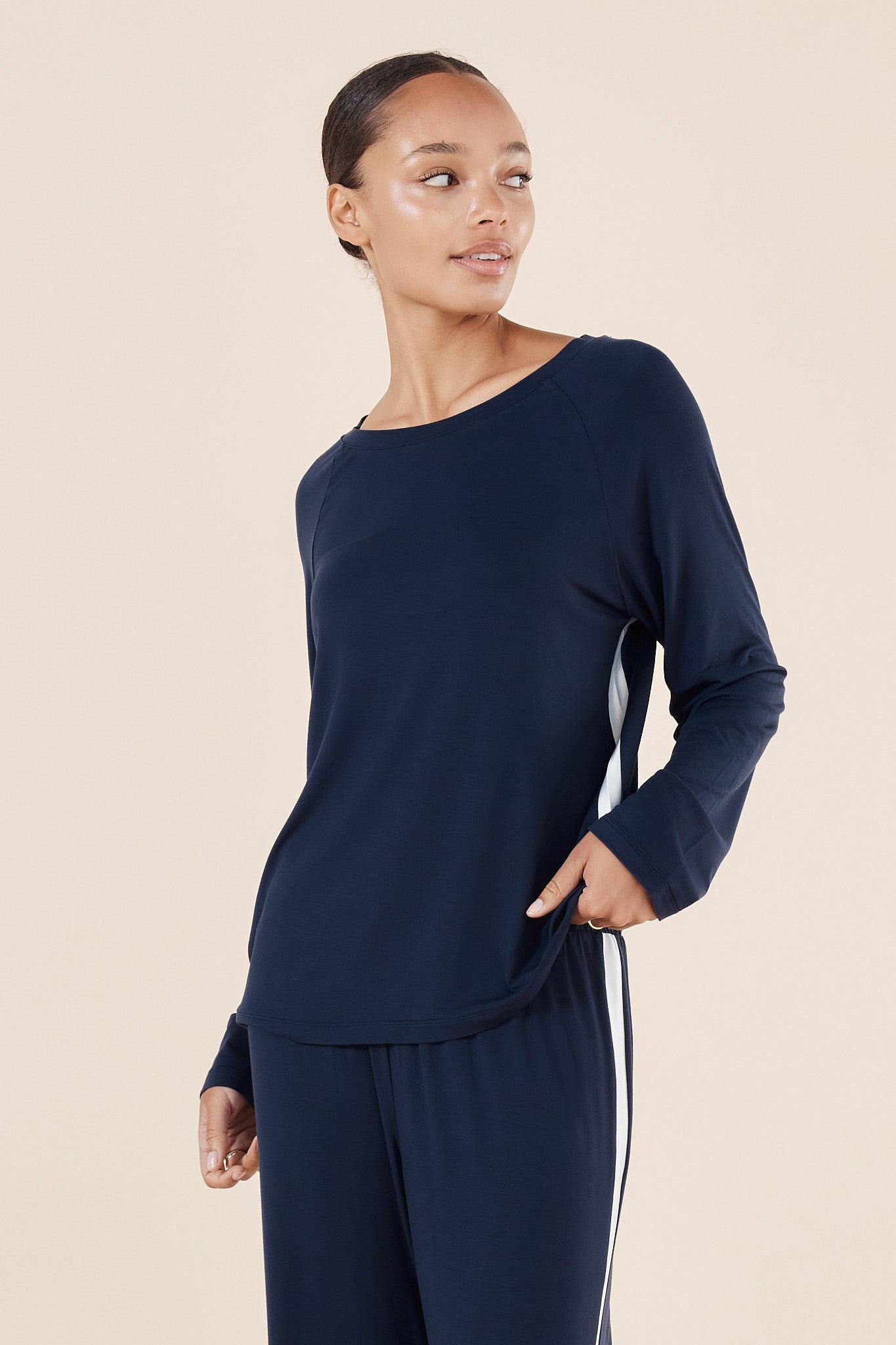 Bamboo Sport Long PJ Set in Navy | Women's Loungewear by Gingerlilly