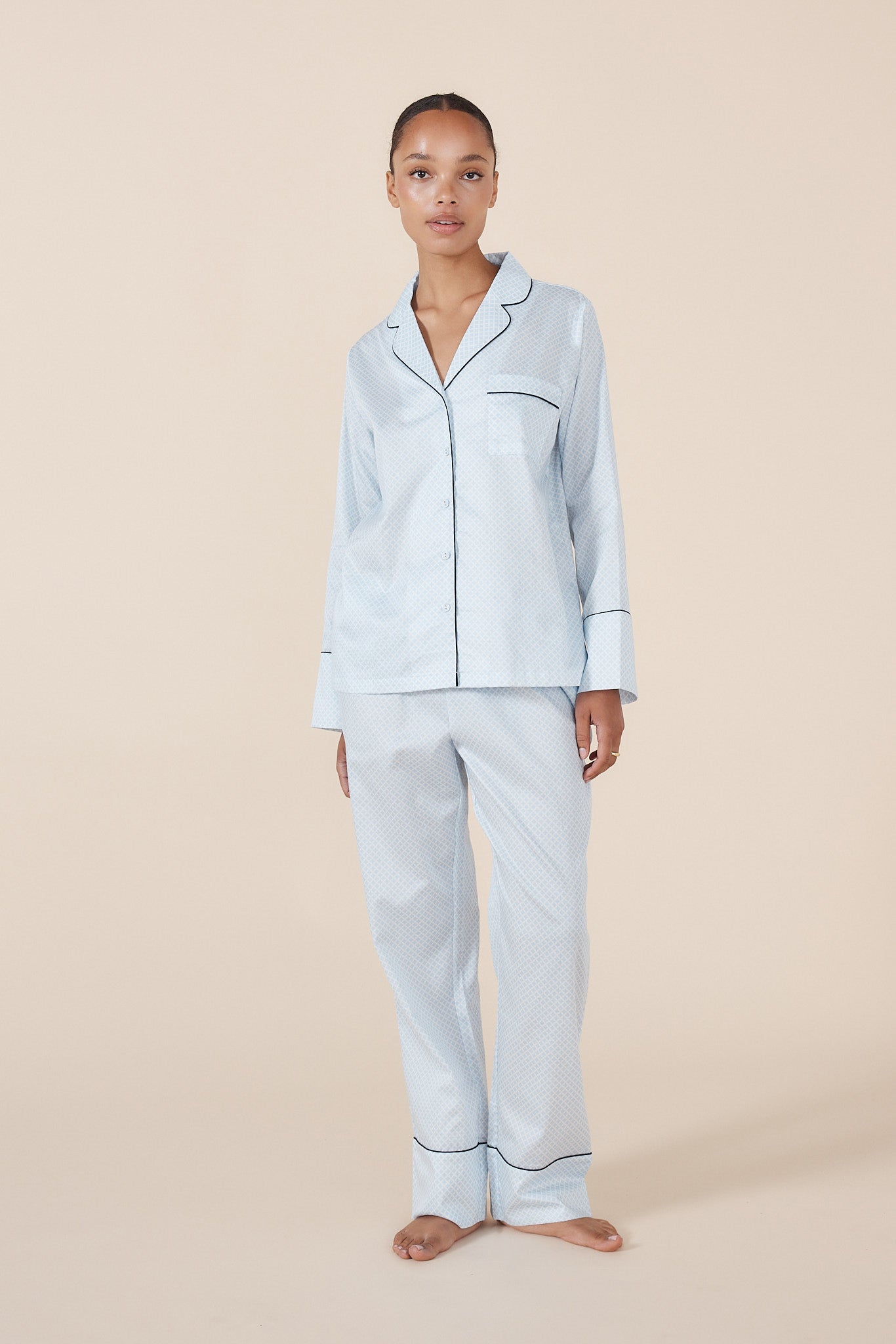 Women's Pale Blue Long Sleeve Pyjama Set – 100% Cotton Sleepwear | Gingerlilly