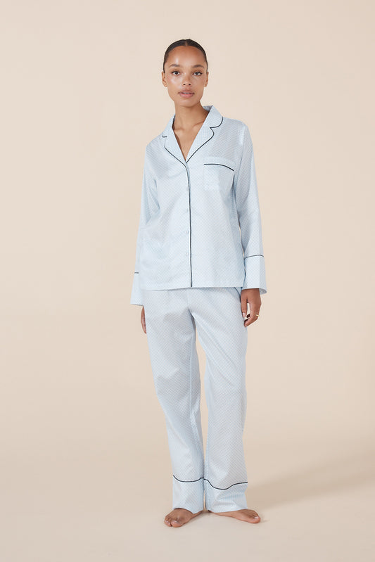 Women's Pale Blue Long Sleeve Pyjama Set – 100% Cotton Sleepwear | Gingerlilly