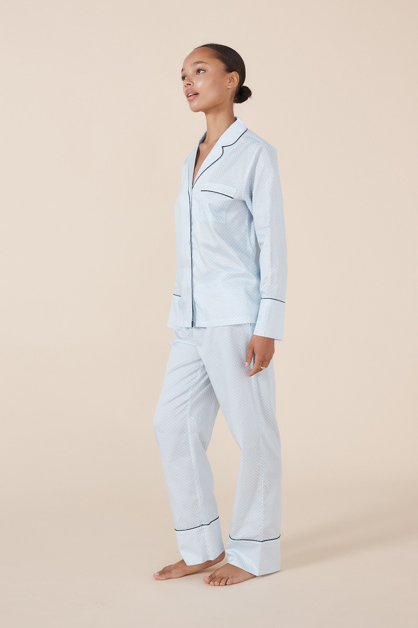 Women's Pale Blue Long Sleeve Pyjama Set – 100% Cotton Sleepwear | Gingerlilly