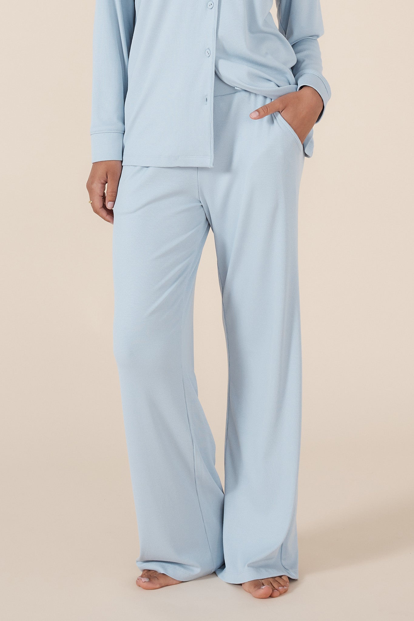 Pale Blue Ribbed Loungewear Pyjama Set ~ Women's pyjamas | Gingerlilly