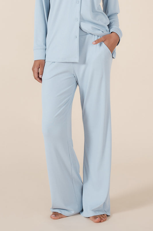 Pale Blue Ribbed Loungewear Pyjama Set ~ Women's pyjamas | Gingerlilly