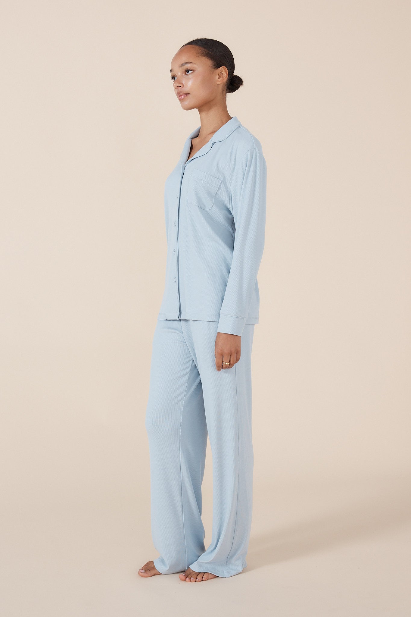 Pale Blue Ribbed Loungewear Pyjama Set ~ Women's pyjamas | Gingerlilly