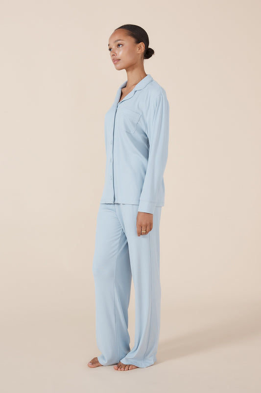 Pale Blue Ribbed Loungewear Pyjama Set ~ Women's pyjamas | Gingerlilly