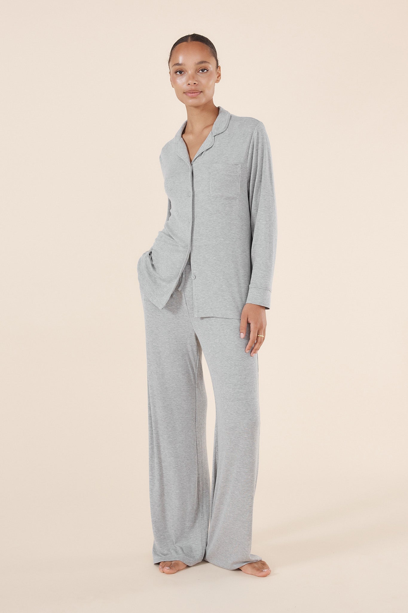 Grey Ribbed Loungewear Pyjama Set ~ Women's loungewear | Gingerlilly