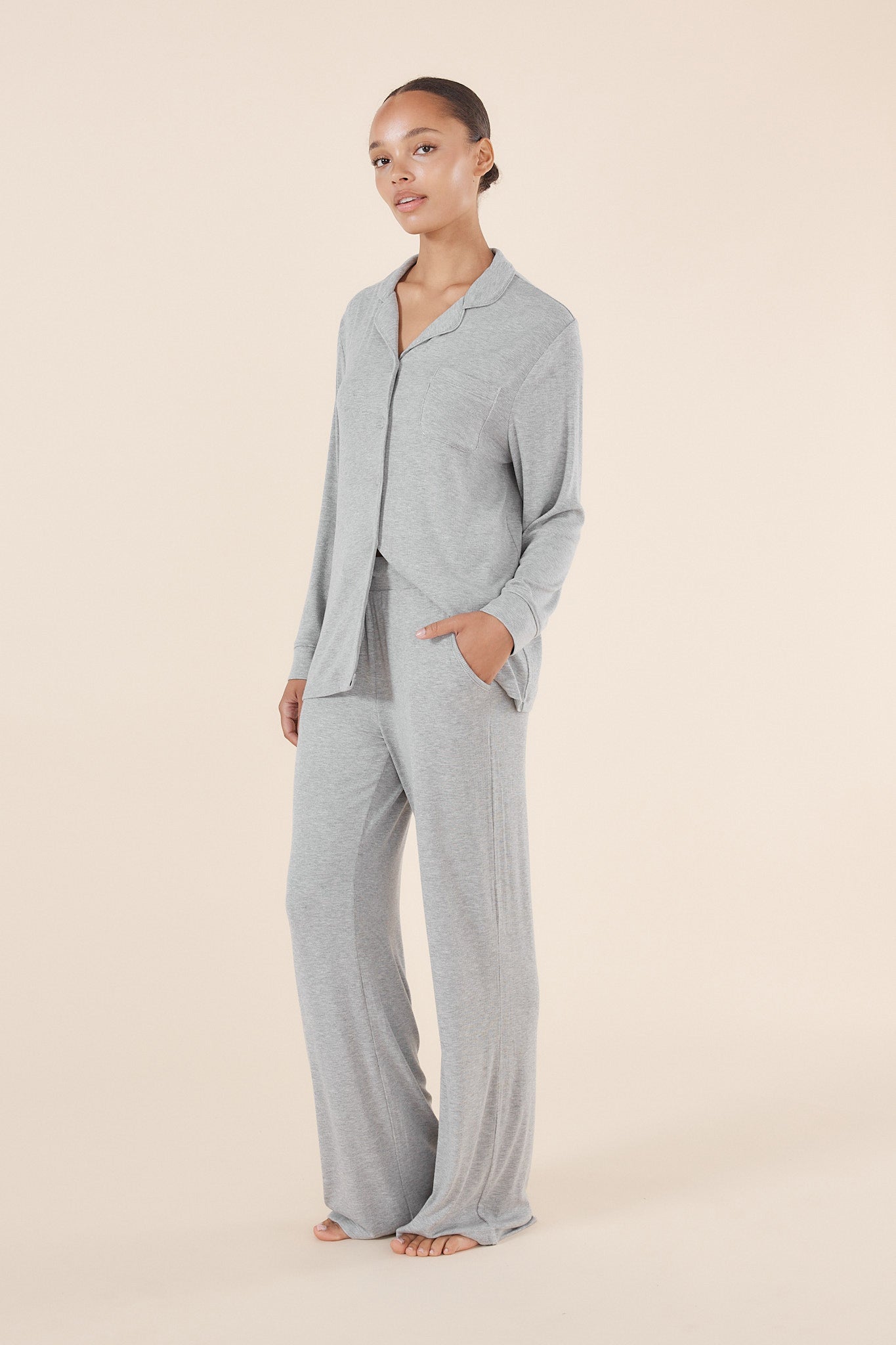 Grey Ribbed Loungewear Pyjama Set ~ Women's loungewear | Gingerlilly