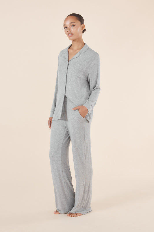 Grey Ribbed Loungewear Pyjama Set ~ Women's loungewear | Gingerlilly