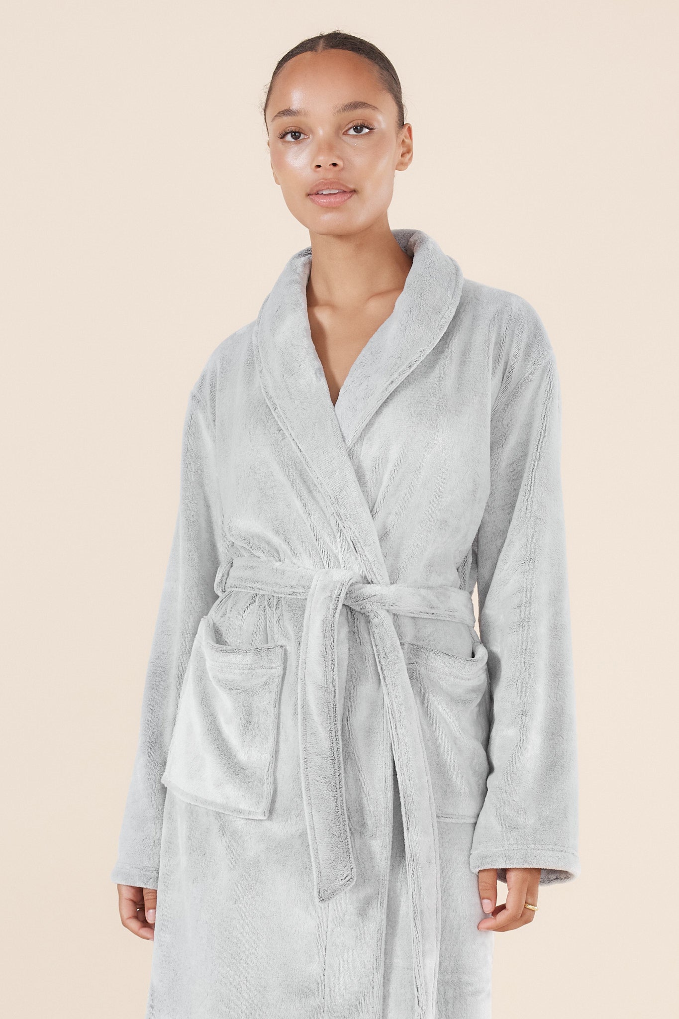 Desiré Grey Long Plush Robe | Gingerlilly Sleepwear